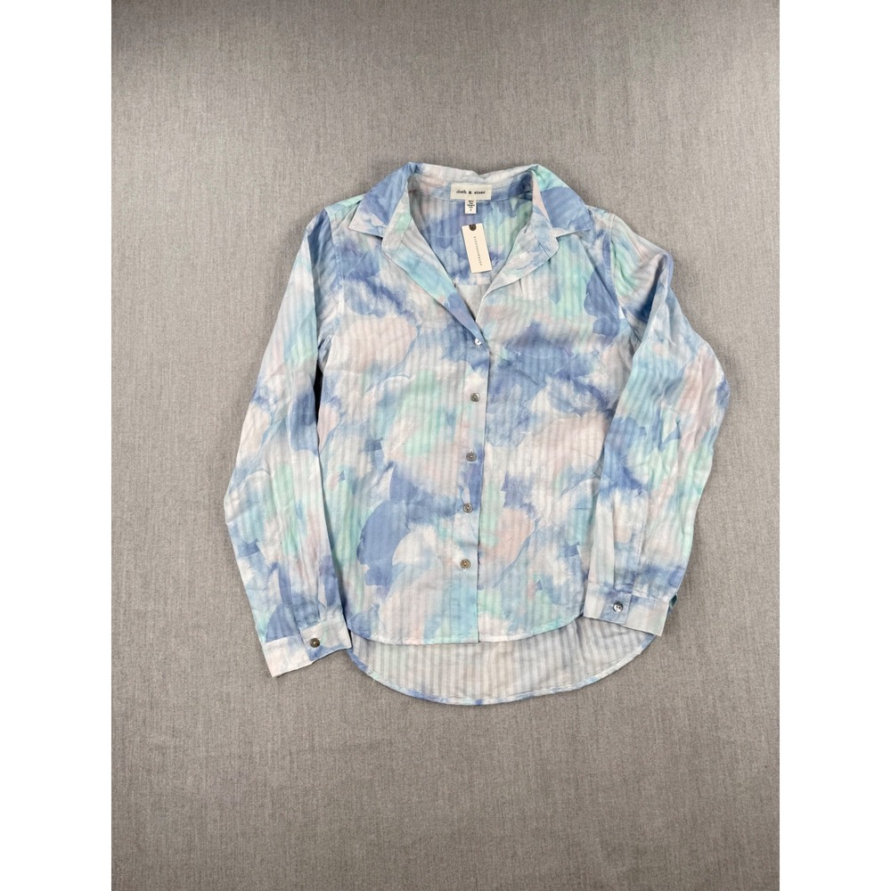 Anthropologie Cloth & Stone Blue Watercolor Striped Tencel Button Down Shirt